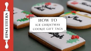 How to Ice Cookie Gift Tags  HandIced Biscuits  Christmas SugarCookies [upl. by Mcclure]