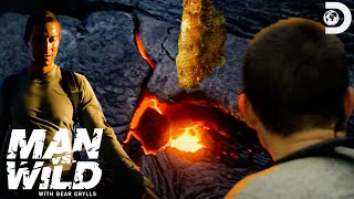 Bear Grylls Crosses Volcanic Lava to Eat a Beehive  Man vs Wild [upl. by Ariaec]