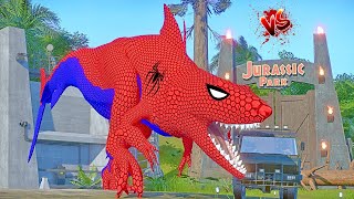 All SpiderMan Dinosaurs SpiderMan TRex vs Spiderman IRex Spinosaurs and Shark Dinosaurs Battle [upl. by Cirdla]