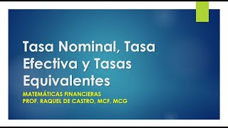 Matemáticas Financieras Tasa Nominal y Tasa Efectiva [upl. by Leon]