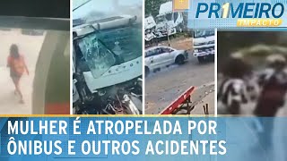 Acidentes pelo país mulher é atropelada por ônibus em SP  Primeiro Impacto 100424 [upl. by Pooi442]