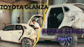 😓2019 Toyota GLANZA ACCIDENT💔 REPAIR WORK  toyota automobile 💔 [upl. by Bogosian]