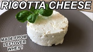 RICOTTA CHEESE  HOW TO MAKE RICOTTA CHEESE FROM LEFTOVER WHEY [upl. by Oranneg]