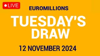 The National Lottery Euromillions Draw Live results from Tuesday 12 November 2024  Euro Millions [upl. by Nirel]