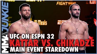 Calvin Kattar vs Giga Chikadze intense faceoff  UFC on ESPN 32 staredown [upl. by Anier]