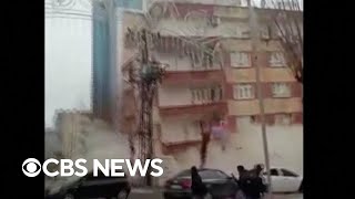 Video shows building collapse in Turkey as earthquake strikes [upl. by Lipson]