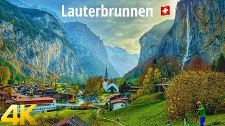 Lauterbrunnen Switzerland walking tour 4K 60fps  A paradise on Earth [upl. by Ahsinehs]