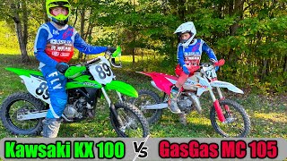 Supermini Kids Dirt Bikes Gas Gas MC 105 vs Kawasaki KX 100 [upl. by Callery]