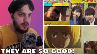 REACTING TO ATTACK ON TITAN VOICE ACTORS  Yuki KajiYui IshikawaMarina Inoue ErenMikasaArmin [upl. by Teahan]