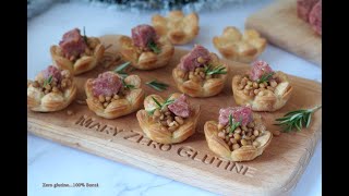 Idea per Capodanno Cestini di Pasta Sfoglia con cotechino e lenticchie [upl. by Aneehsram]