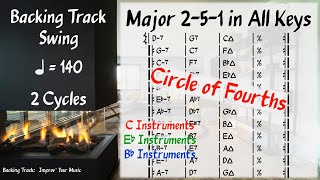 Major ii V I 2 5 1 in All Keys 140 BPM Backing Track [upl. by Neelac]