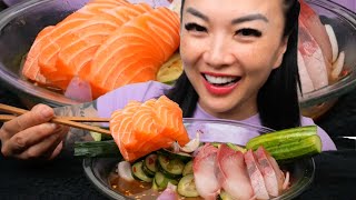 SASHIMI CUCUMBER SALAD ASMR EATING SOUNDS LIGHT WHISPERS  SASASMR [upl. by Lefty634]