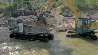 PRINOTH PANTHER T14R rotating tracked dumper with heavy load on the shores of Lake Michigan [upl. by Eibbor]