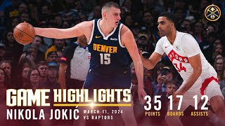 Nikola Jokić With a MONSTER TripleDouble  Full Game Highlights vs Raptors 🎥 [upl. by Aicerg]