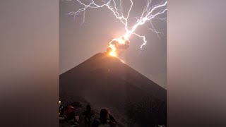 Wild video shows lightning strike hit erupting volcano [upl. by Eilesor824]