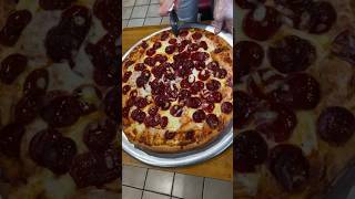 Slicing the famous DOUBLE STACKED PIZZA from East Village Pizza in NYC 🍕🤯🍕 DEVOURPOWER ASMR [upl. by Ettenal88]