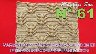 Punto N° 61 tejido a crochet Punto Espiga Intercalado con puntos Altos para aplicar en cojines [upl. by Aylad]