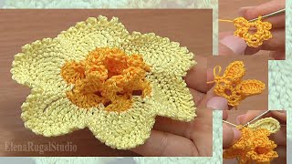 Crochet Narcissus Flower How to Part 1 of 2Crochet 3D Center With Spirals crochetflowers [upl. by Anal]