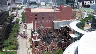 Drone video shows fire damage at First Baptist Dallas [upl. by Ellek]