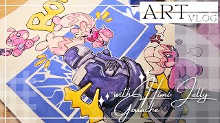 Tinkaton Line 🔨 Bonky Baby  Pokemon Painting  Art Vlog with HIMI Jelly Gouache [upl. by Fendig]