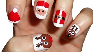 Manicura navideÃ±a Renos y PapÃ¡ Noel  CristiNails [upl. by Garrek]