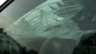 Ice falls from Mass bridges onto vehicles passing below [upl. by Ahsinek]