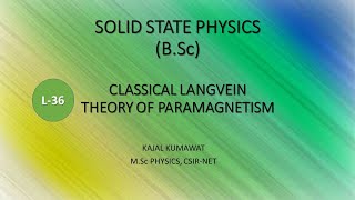 Lecture36 Classical Langevin Theory of Paramagnetism [upl. by Yhtir297]