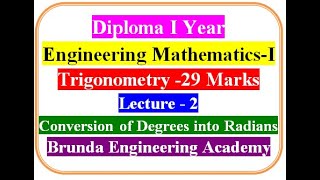 Conversion of Degrees into Radians Trigonometry Lecture2 Polytechnic Engineering MathematicsI [upl. by Inami48]