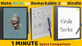 Boox Note Air 3C VS Remarkable 2 VS Kindle Scribe  1 MINUTE Specs Comparison [upl. by Htieh]