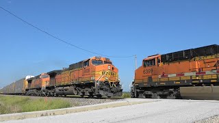 BNSF Auto Rack Meets Freight Osborn IL 82424 [upl. by Cresa896]