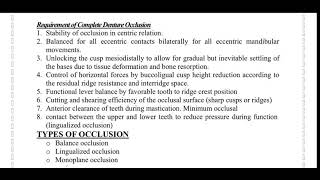 Prosthodontics L1 Occlusal Concepts in complete denture [upl. by Hax]