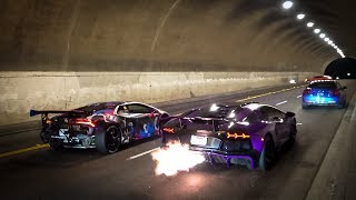 Racing the Two Craziest Lamborghinis in LA MASSIVE FLAMES [upl. by Alisander]