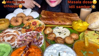 ASMREATING INDIAN BREAKFASTMASALA DOSAMEDU VADAIDLYUTHAPPA BIG BITES FOOD EATING VIDEOS [upl. by Nanni]