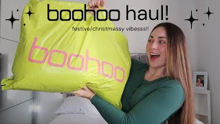 BOOHOO HAUL festive ChristmasNYE party outfits [upl. by Einnep]