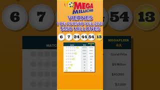 Reel Resultados Mega Millions Viernes 2 de Agosto 2024 Jackpot 358 Millones de dólares [upl. by Aihsot]