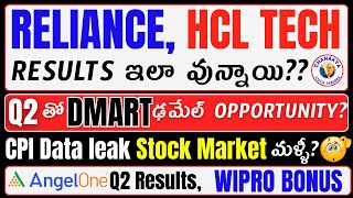 RelianceHcl Q2 resultsCPI Data షాక్Angel oneDmart Q2NiftyBank NiftyWipro bonusStock market [upl. by Ybrik726]