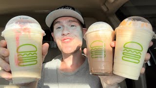 Shake Shack Strawberry Donut Shake Chocolate Salted Caramel Shake Peaches and Cream Shake Review [upl. by Gemina]