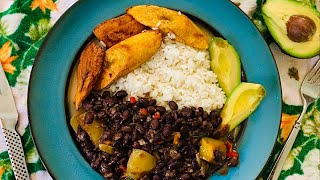 White Rice with Cuban Style Black Beans and Sweet Plantains Arroz con Frijoles Negros y Platanos [upl. by Nedia731]