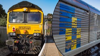 GBRfs 66793 slowly losing its livery  Amazing Class 73 horn  Freight at Strood [upl. by Aihseyt805]