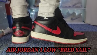 AIR JORDAN 1 LOW BRED SAIL 2023 BLACKGYM REDSAIL  Unboxing and on Feet 🐾🔥🇦🇪 [upl. by Ahsiym]