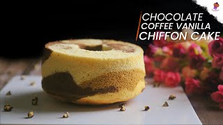 Chocolate Coffee Vanilla Chiffon Cake  Soft Spongy Cake  Camouflage Chiffon Cake [upl. by Olfe]