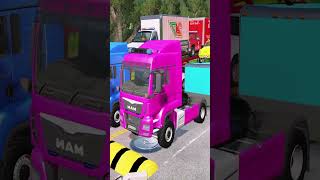 Double Flatbed Trailer Truck vs Speedbumps Train vs Cars  Tractor vs Train BeamngDrive 65 [upl. by Anthiathia254]