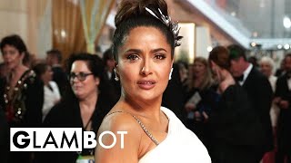 Salma Hayek GLAMBOT Behind the Scenes at Oscars  E Red Carpet amp Award Shows [upl. by Aynotel870]