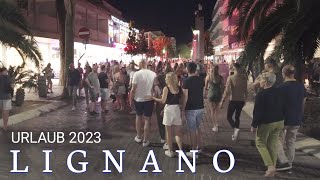 Lignano Sabbiadoro Italy  Restaurant and Shopping Street 4K UHD [upl. by Arbmahs804]