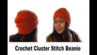 How to Crochet Cluster Stitch Beanie [upl. by Naillik]