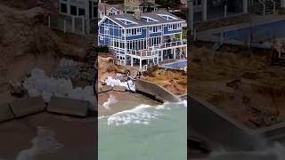 GONE Houses Falling In Long Beach Seawalls Fail Part 3 beach waves drone flood [upl. by Aylat]