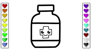 How to Draw a Medicine Bottle l Drawing and Coloring Pages Learn Colors for Kids [upl. by Phila]