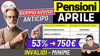 PENSIONI ➜ RITIRO APRILE  ANTICIPO PAGAMENTI PASQUA e AUMENTI X QUESTI PENSIONATI 📈 INVALIDI MINIME [upl. by Larimor]