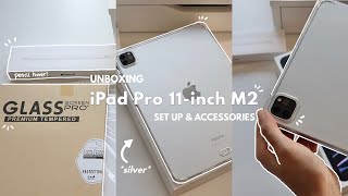 iPad Pro 11inch M2 Silver 🤍 Unboxing  Set up  Accessories [upl. by Hernando132]