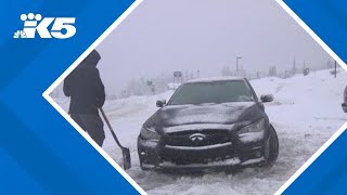 Heavy snow freezing rain caused problems on Washington mountain passes Tuesday [upl. by Annelak337]